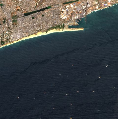 Sentinel-2 crop of Lomé offshore at 6.11°N 1.27°E, captured 19 Oct 2026